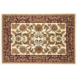 Photo of 8' Ivory And Red Octagon Floral Vines Area Rug