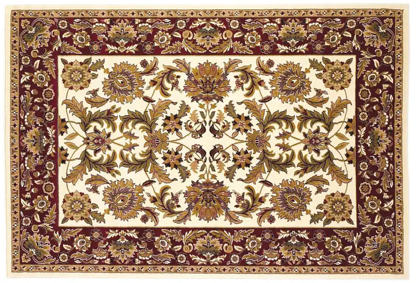 8' Ivory And Red Octagon Floral Vines Area Rug Photo 1