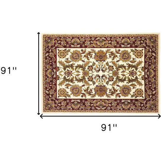 8' Ivory And Red Octagon Floral Vines Area Rug Photo 6