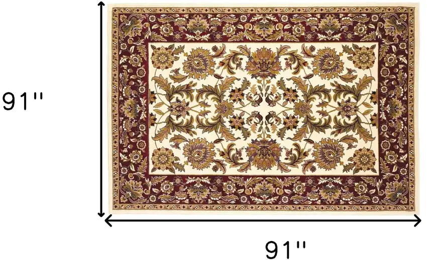 8' Ivory And Red Octagon Floral Vines Area Rug Photo 6