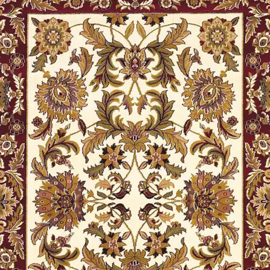 8' Ivory And Red Octagon Floral Vines Area Rug Photo 4