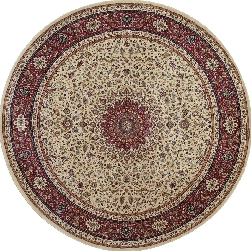 6' Ivory And Red Oriental Round Rug Photo 4