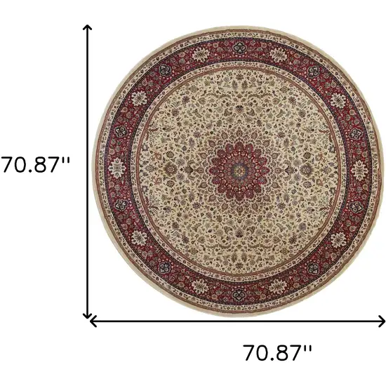 6' Ivory And Red Oriental Round Rug Photo 3