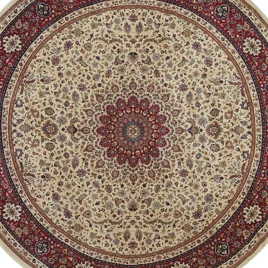 8' Ivory And Red Oriental Round Rug Photo 4