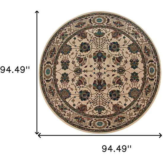 8' Ivory And Red Oriental Round Rug Photo 3