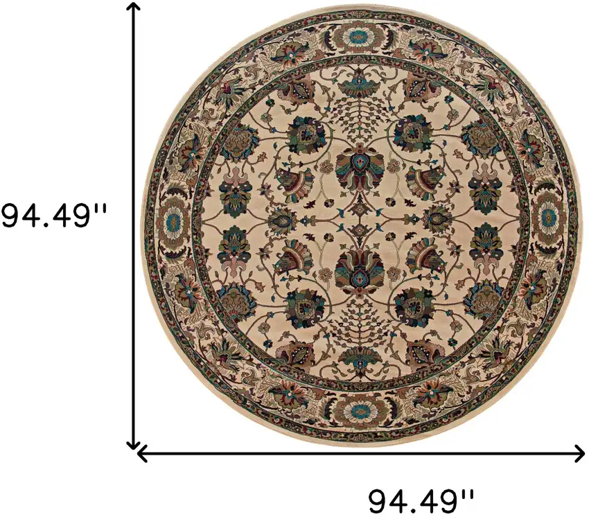 8' Ivory And Red Oriental Round Rug Photo 3