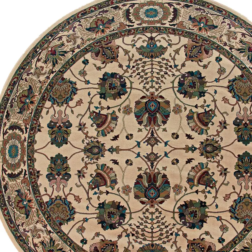 8' Ivory And Red Oriental Round Rug Photo 4