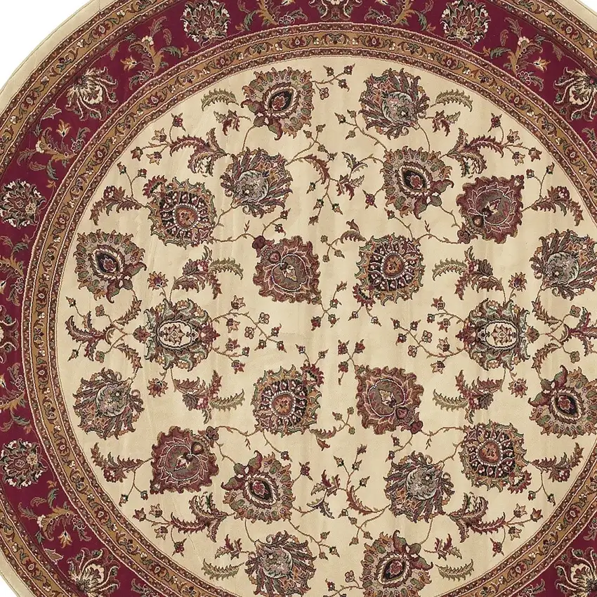 6' Ivory And Red Oriental Round Rug Photo 4