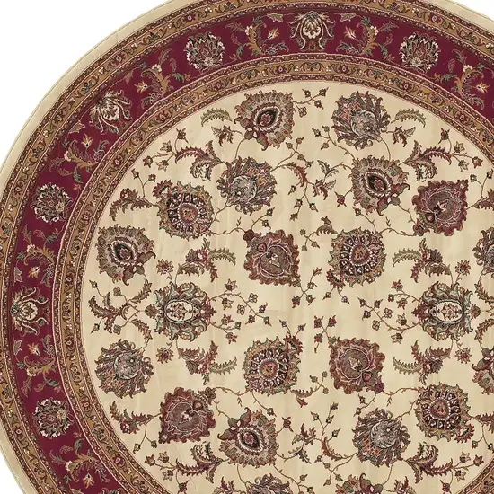 8' Ivory And Red Oriental Round Rug Photo 4