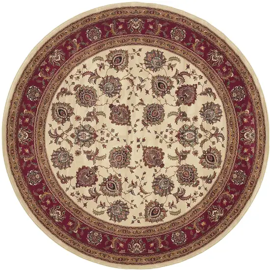 8' Ivory And Red Oriental Round Rug Photo 2
