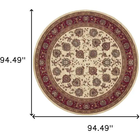 8' Ivory And Red Oriental Round Rug Photo 3
