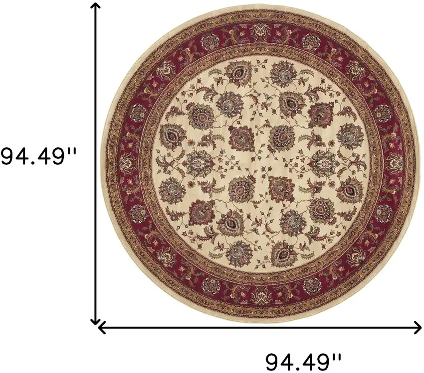 8' Ivory And Red Oriental Round Rug Photo 3