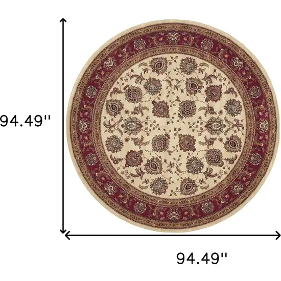 8' Ivory And Red Oriental Round Rug Photo 3
