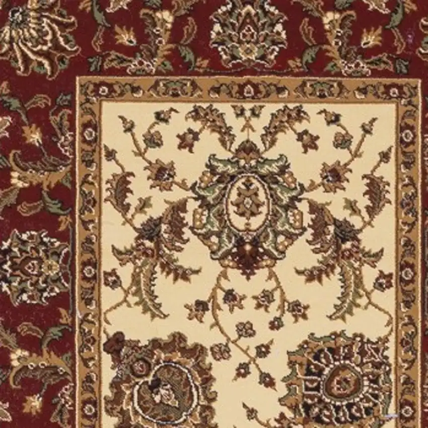 8' Ivory And Red Oriental Runner Rug Photo 4