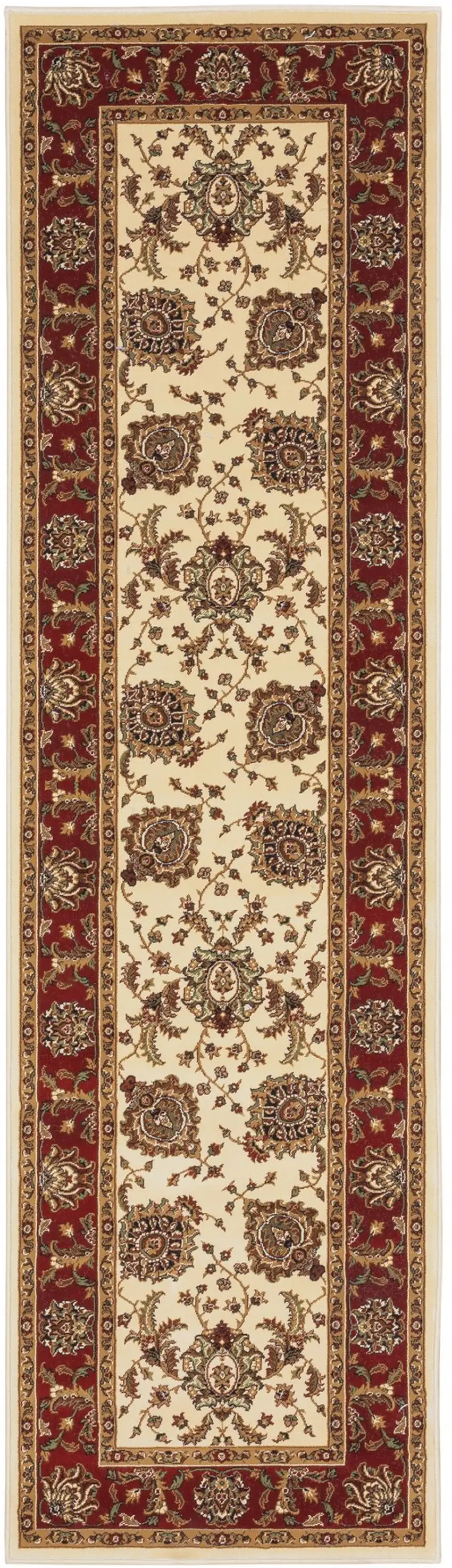 8' Ivory And Red Oriental Runner Rug Photo 2
