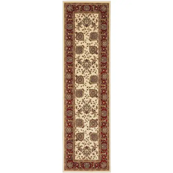 9' Ivory And Red Oriental Runner Rug Photo 3