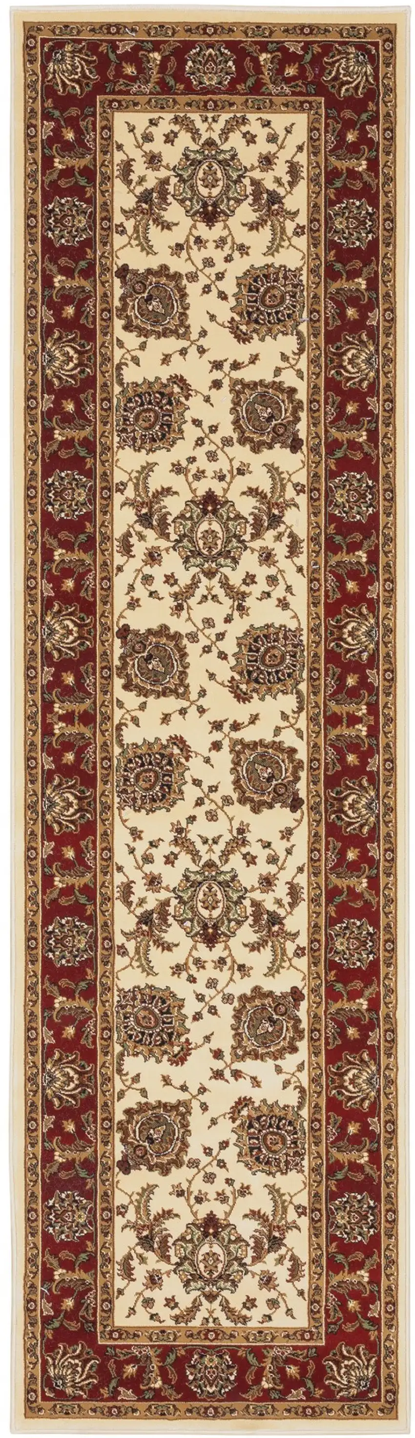 9' Ivory And Red Oriental Runner Rug Photo 3