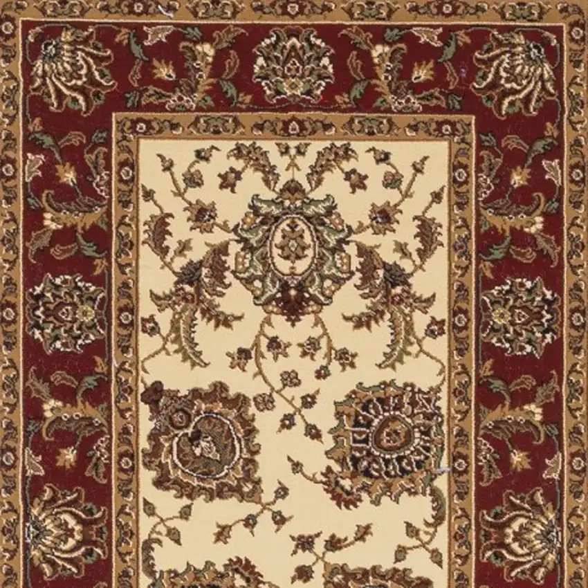 9' Ivory And Red Oriental Runner Rug Photo 4