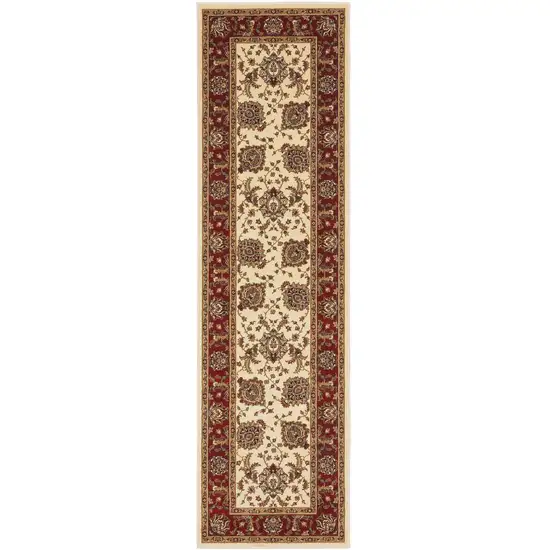 9' Ivory And Red Oriental Runner Rug Photo 2