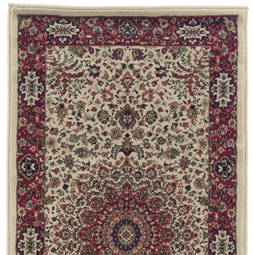8' Ivory And Red Oriental Runner Rug Photo 4