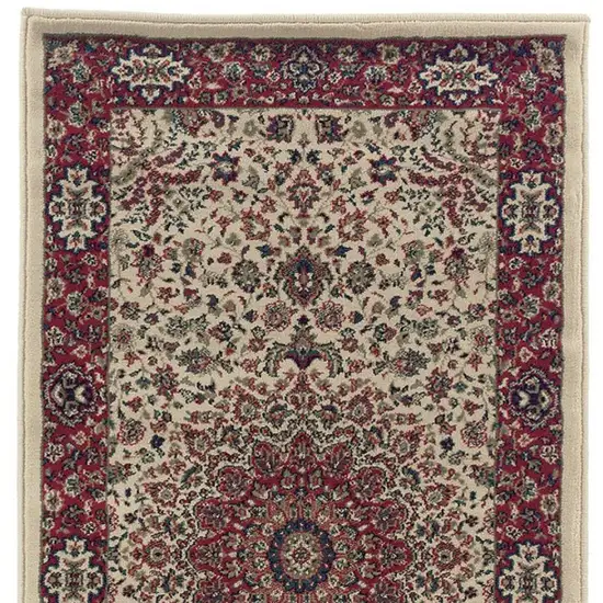 8' Ivory And Red Oriental Runner Rug Photo 4