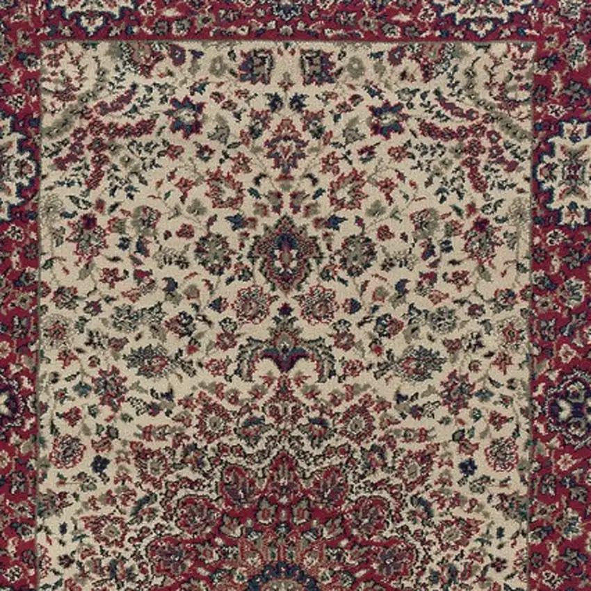 8' Ivory And Red Oriental Runner Rug Photo 5