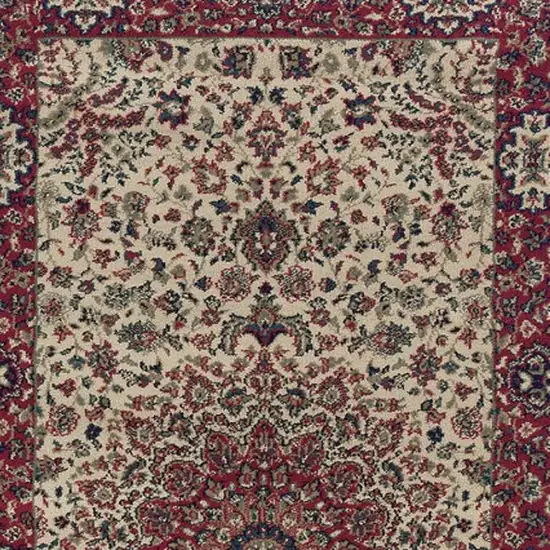 8' Ivory And Red Oriental Runner Rug Photo 5