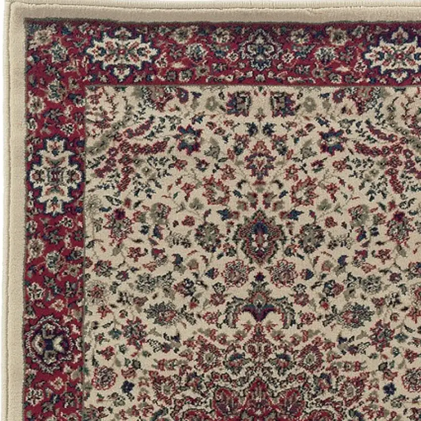 9' Ivory And Red Oriental Runner Rug Photo 5