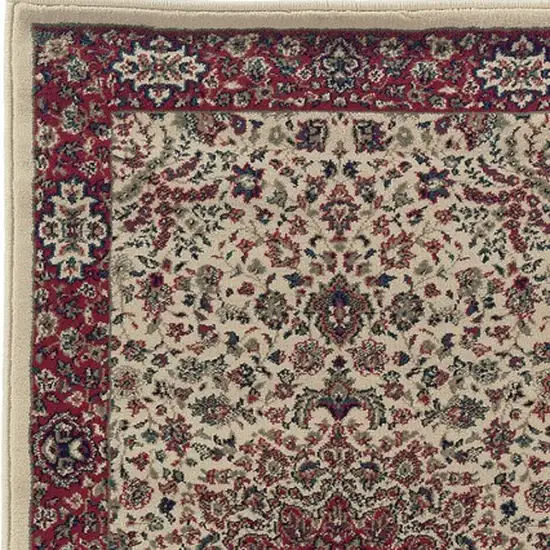 9' Ivory And Red Oriental Runner Rug Photo 5