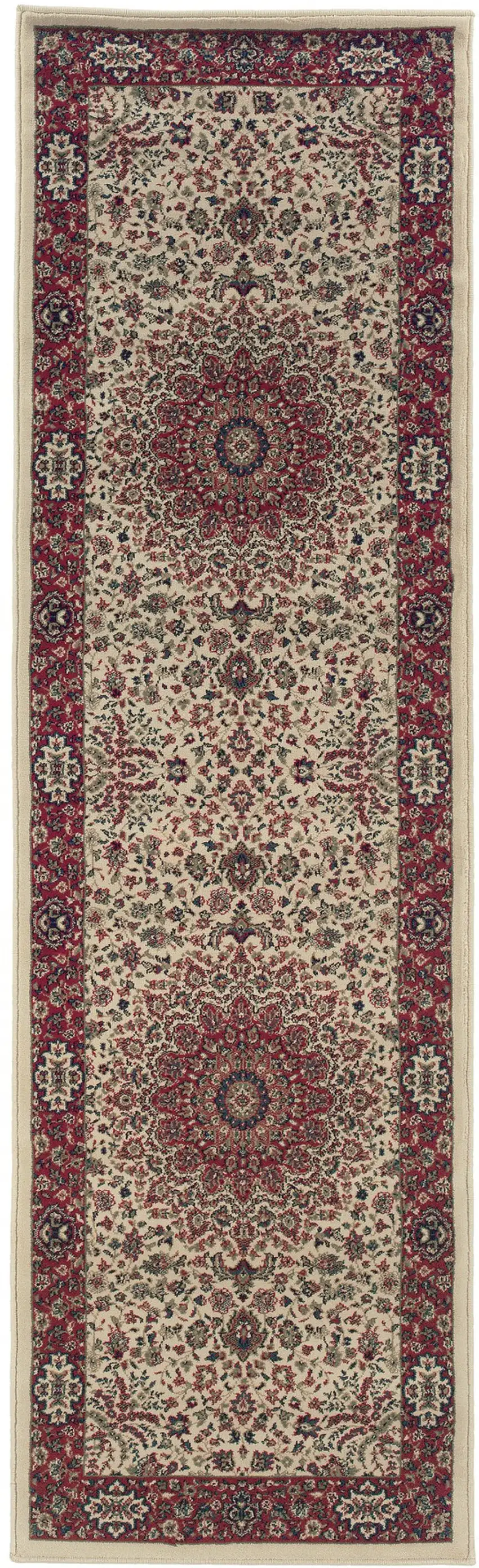 9' Ivory And Red Oriental Runner Rug Photo 2