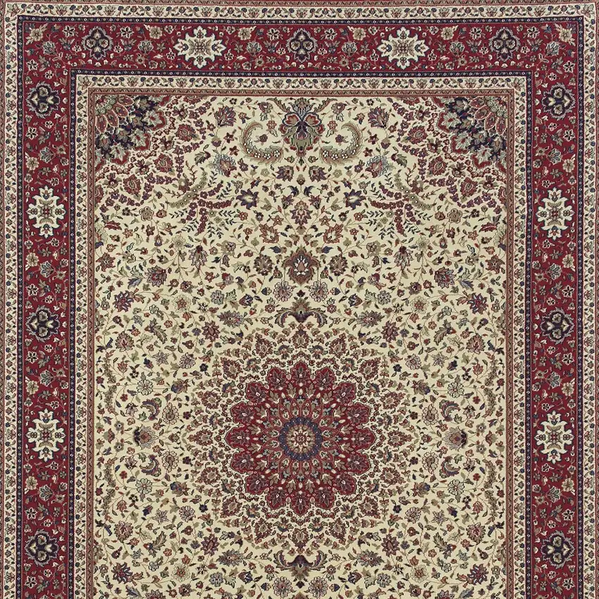 8' Ivory And Red Oriental Square Rug Photo 4
