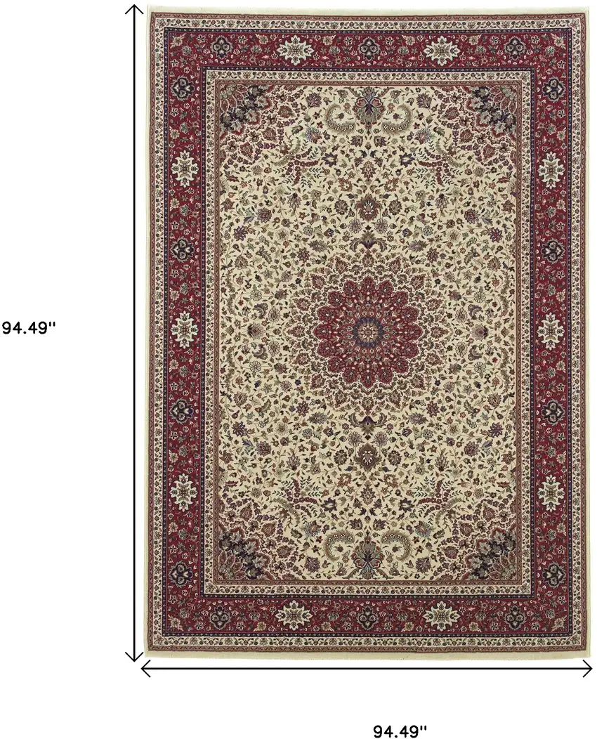 8' Ivory And Red Oriental Square Rug Photo 3