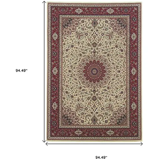 8' Ivory And Red Oriental Square Rug Photo 3