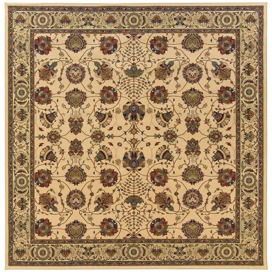 8' Ivory And Red Oriental Square Rug Photo 2