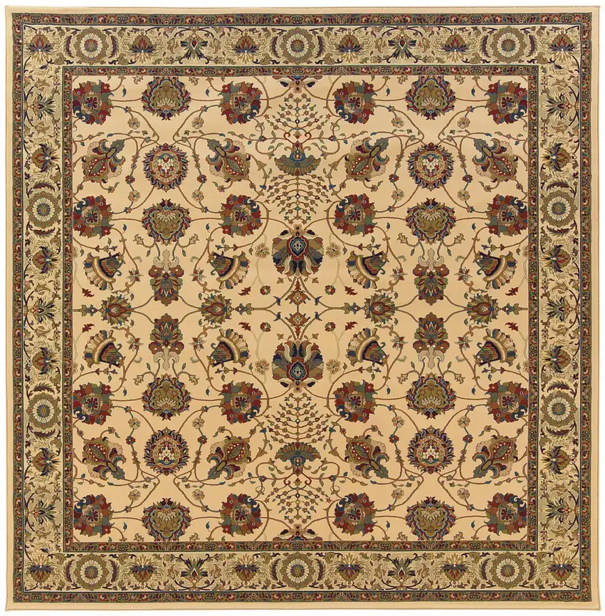 8' Ivory And Red Oriental Square Rug Photo 2