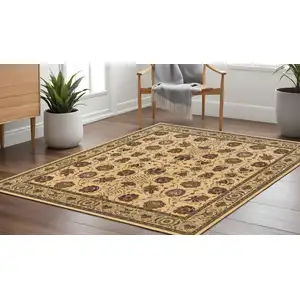 Photo of 8' Ivory And Red Oriental Square Rug