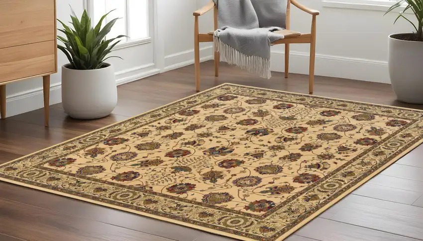 8' Ivory And Red Oriental Square Rug Photo 1