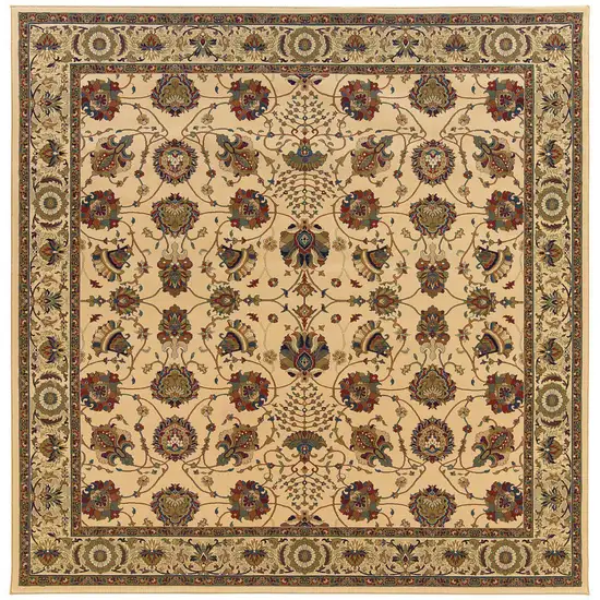 8' Ivory And Red Oriental Square Rug Photo 5
