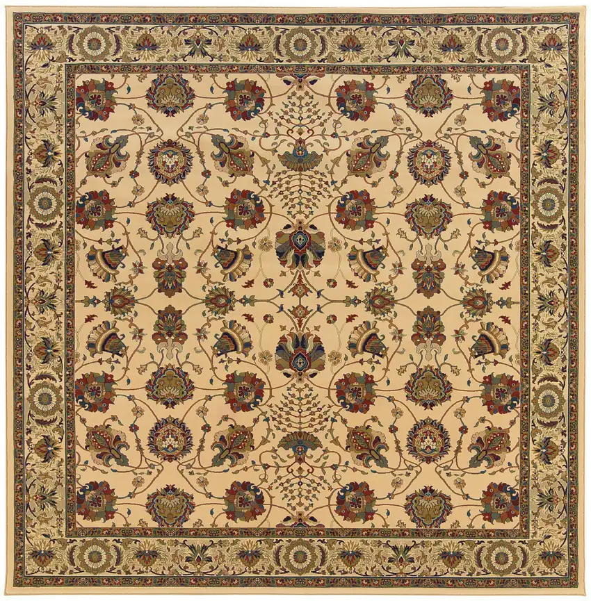 8' Ivory And Red Oriental Square Rug Photo 5
