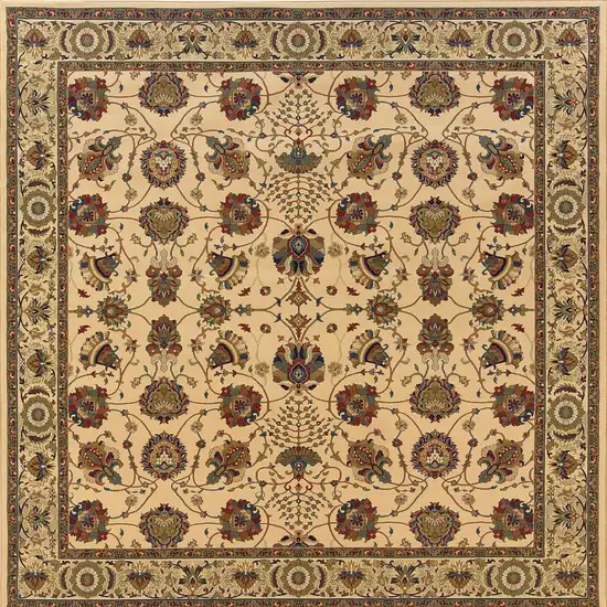 8' Ivory And Red Oriental Square Rug Photo 4