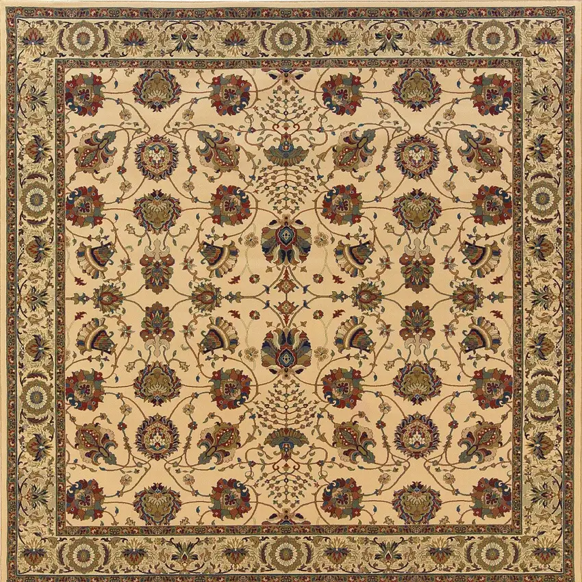 8' Ivory And Red Oriental Square Rug Photo 4