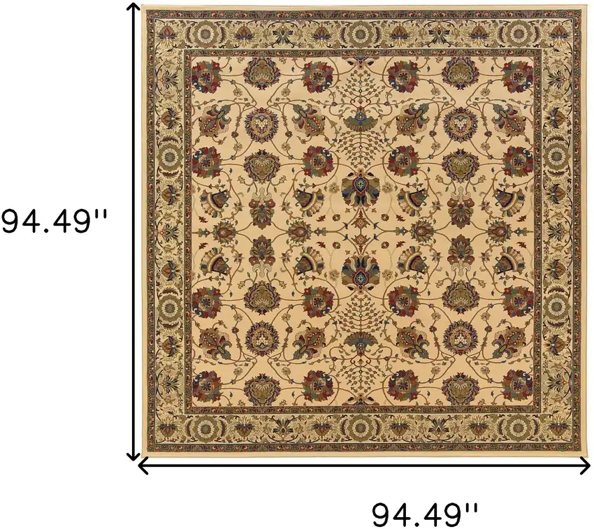 8' Ivory And Red Oriental Square Rug Photo 3