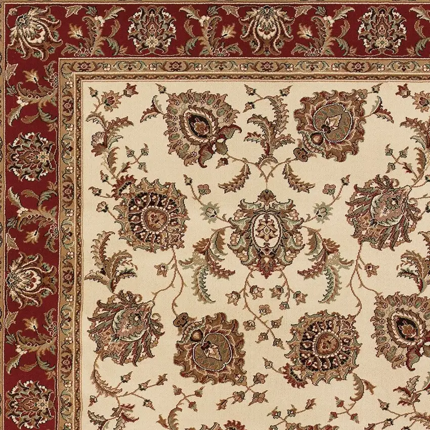 8' Ivory And Red Oriental Square Rug Photo 4
