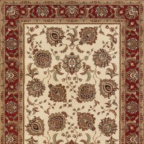 8' Ivory And Red Oriental Square Rug Photo 5