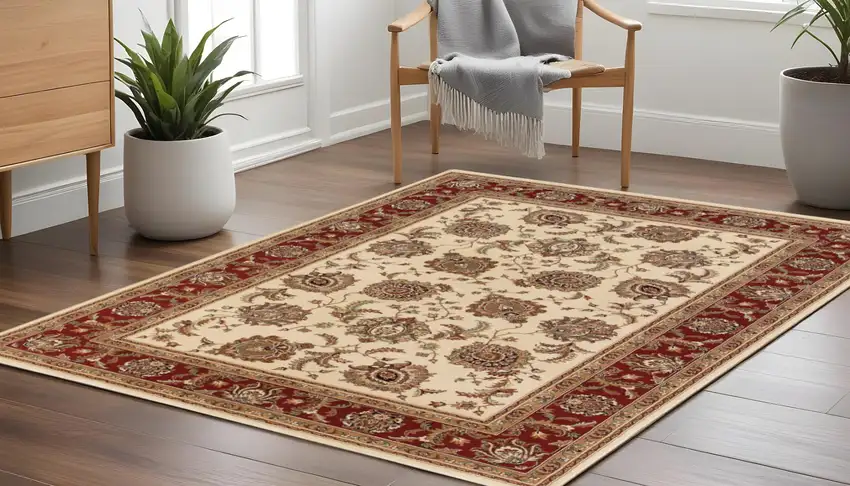 8' Ivory And Red Oriental Square Rug Photo 1