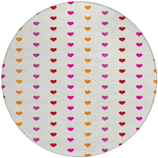 8' Ivory And Red Round Geometric Washable Indoor Outdoor Area Rug Photo 3