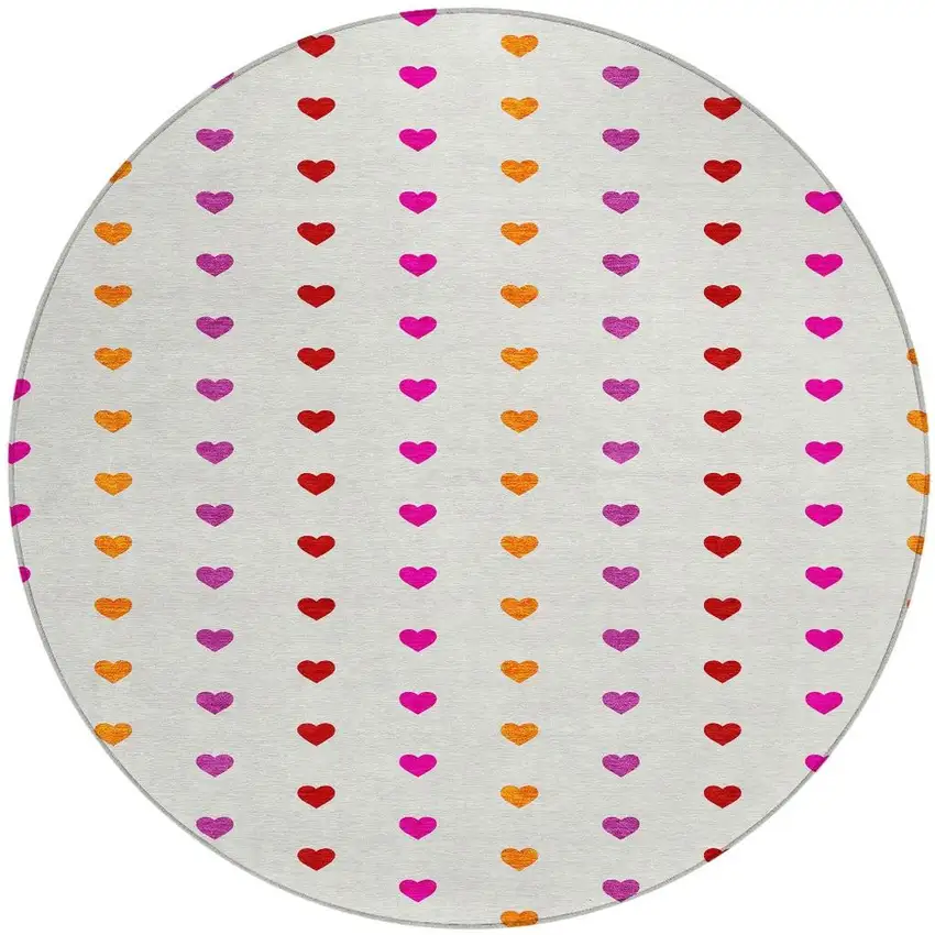 8' Ivory And Red Round Geometric Washable Indoor Outdoor Area Rug Photo 3