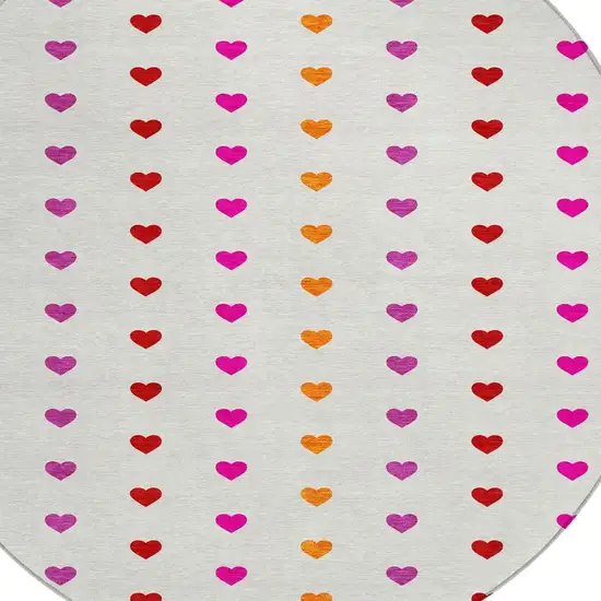 8' Ivory And Red Round Geometric Washable Indoor Outdoor Area Rug Photo 2