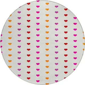 Photo of 8' Ivory And Red Round Geometric Washable Indoor Outdoor Area Rug