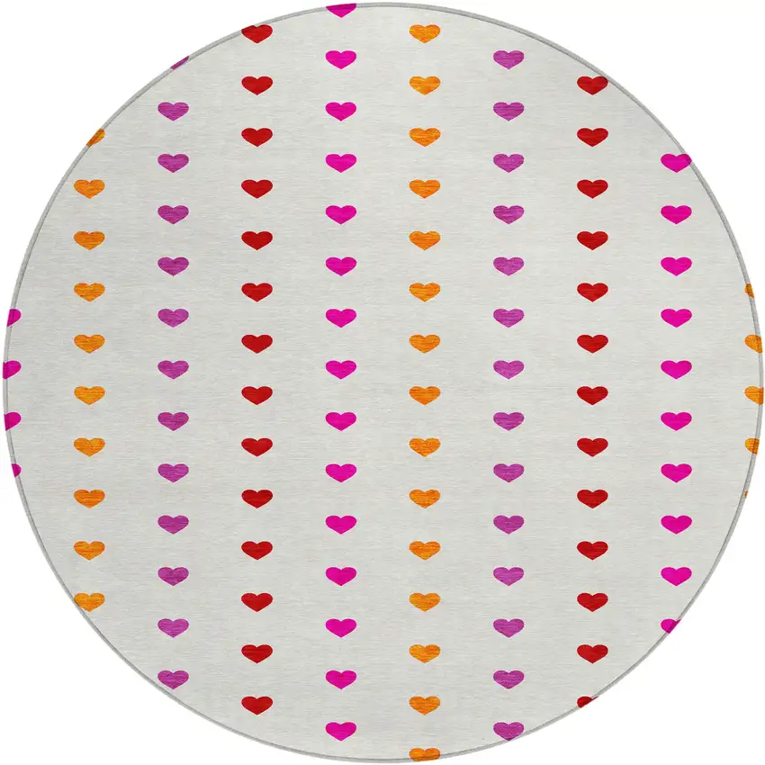 8' Ivory And Red Round Geometric Washable Indoor Outdoor Area Rug Photo 1